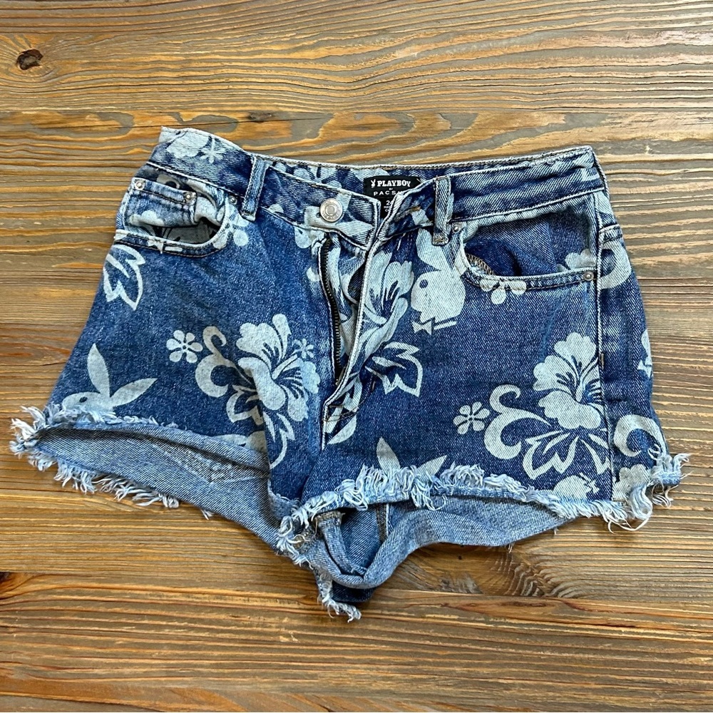 Playboy By PacSun Luau High Waisted Denim Festival Shorts